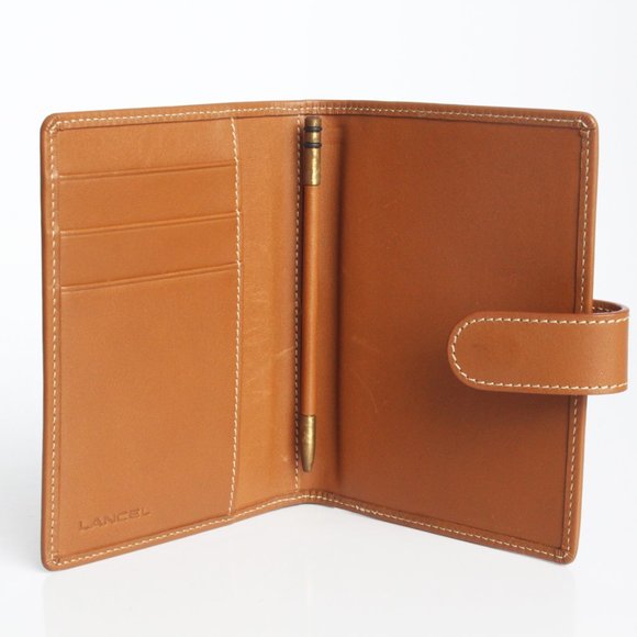LANCEL Paris Bifold Wallet Small Leather Goods Tan Leather + Pen Holder - Picture 3 of 5